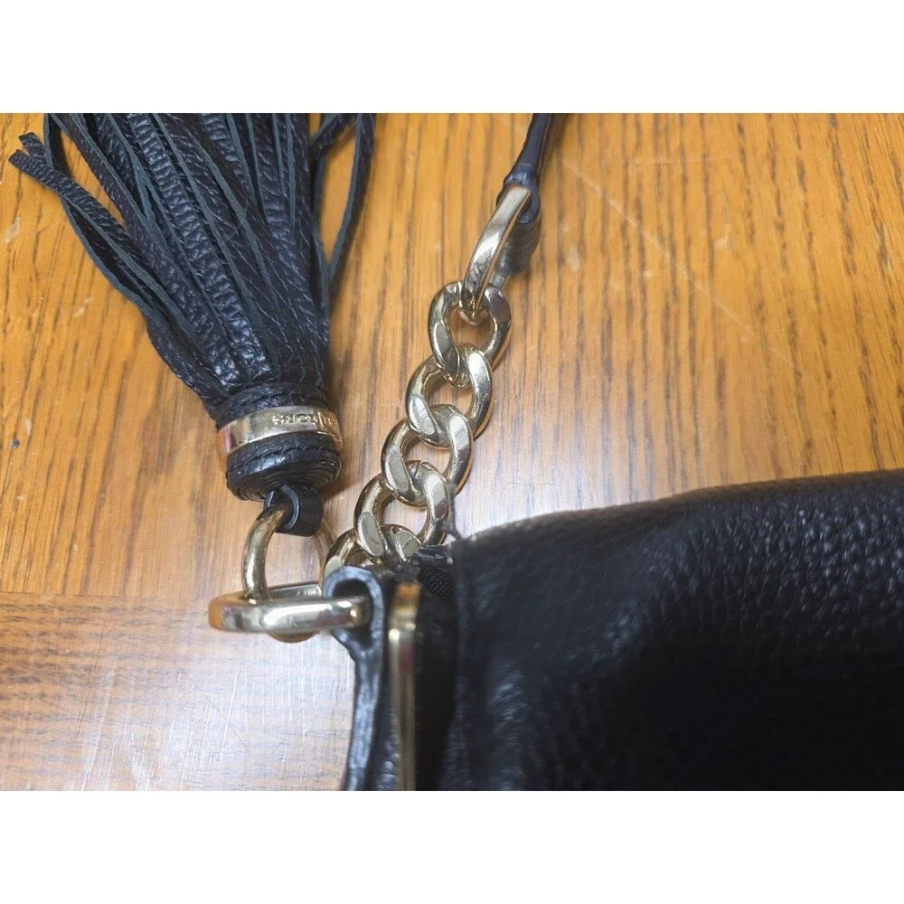 Michael Kors Bedford Black Pebbled Leather Shoulder Bag Gold Hardware